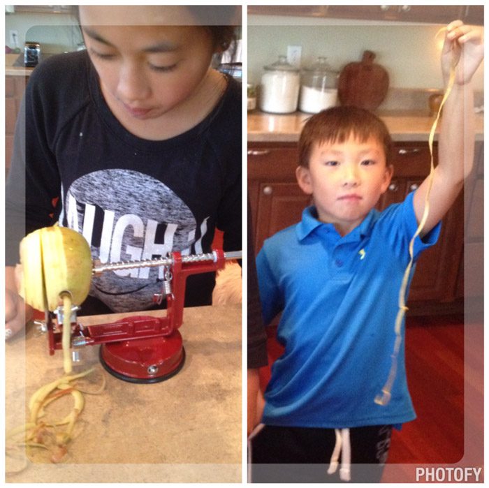 A collage of coring apples